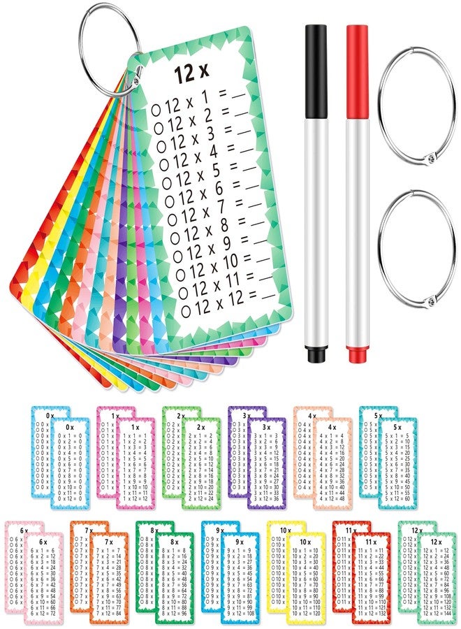 INKNOTE 1 Set of 13 Multiplication Flashcard Math Game Times Table Flash Cardstock with 2 Dry Erase Markers and 2 Rings for Grades 1 to 3 Kids Fun Classroom Learning Supplies - Image 1